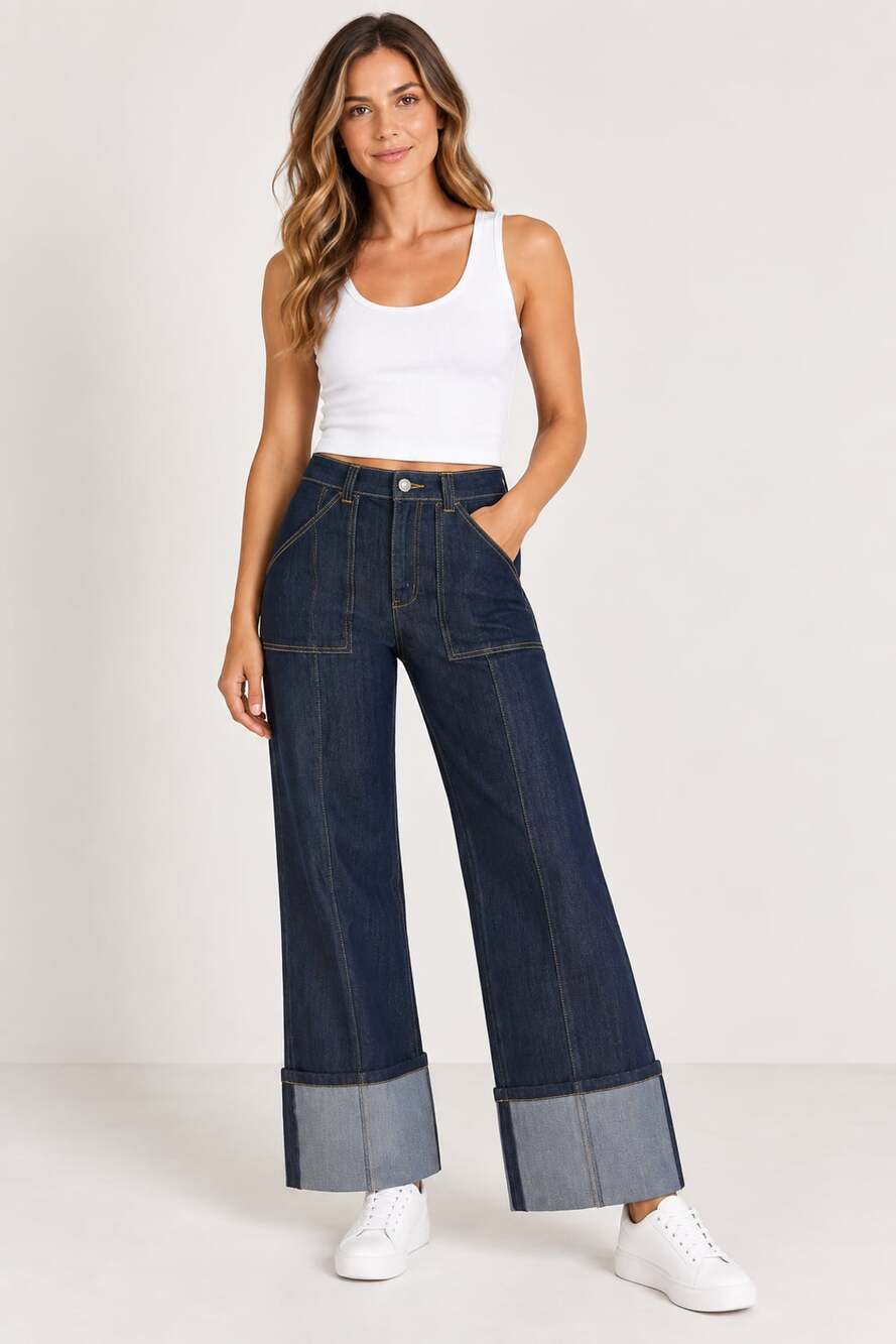 Cinq a Sept Benji Jeans Size 10 Indigo Wide Leg Cuffed Denim Pants